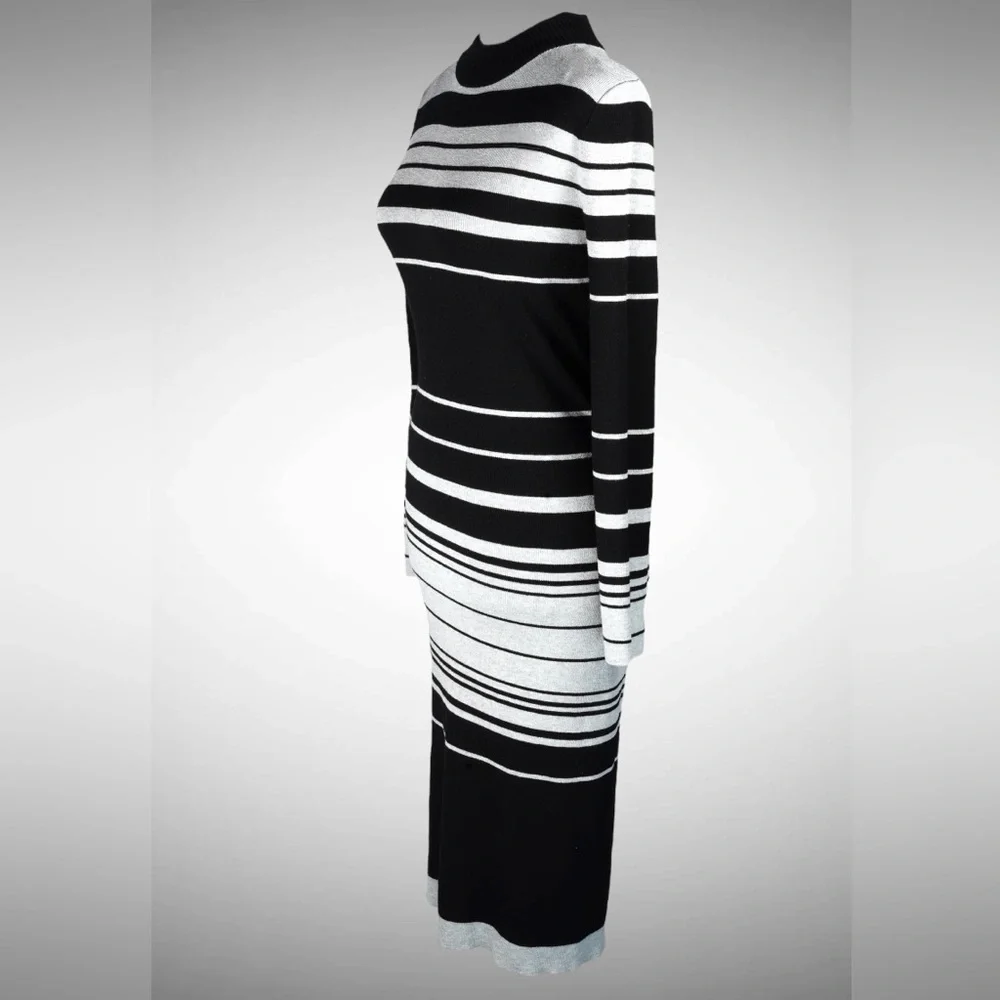 Love Always by FCT Black & Gray Striped Mock-Neck Sweater Midi Dress – Size XL - Picture 5 of 17